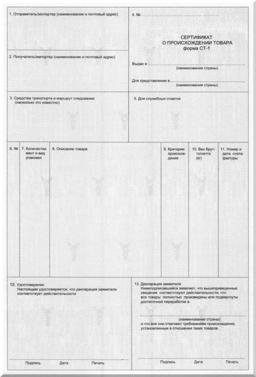 Сертифікат походження СТ-1
